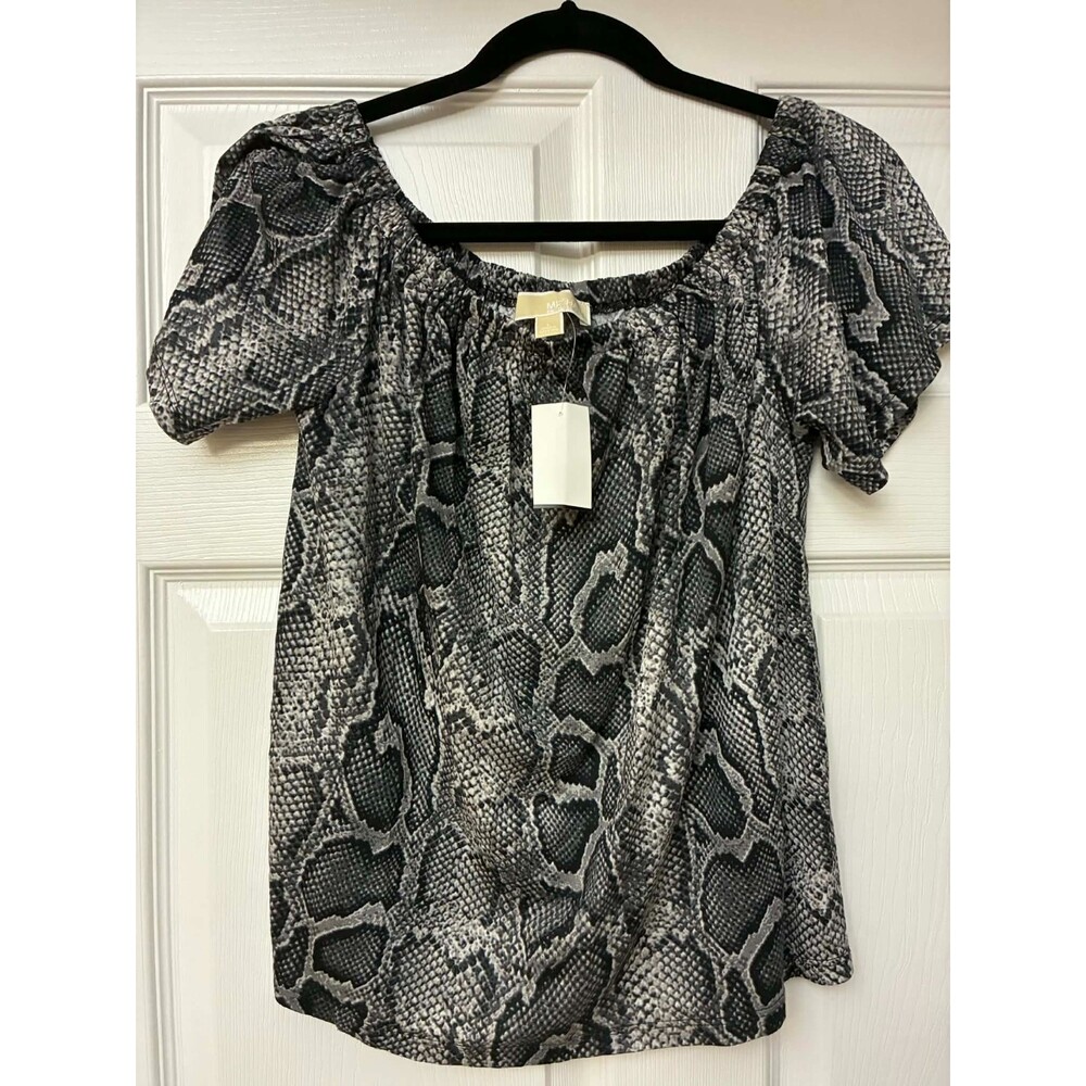 MICHAEL Michael Kors Blouse Womens Large Snakeskin Print Puff Sleeve